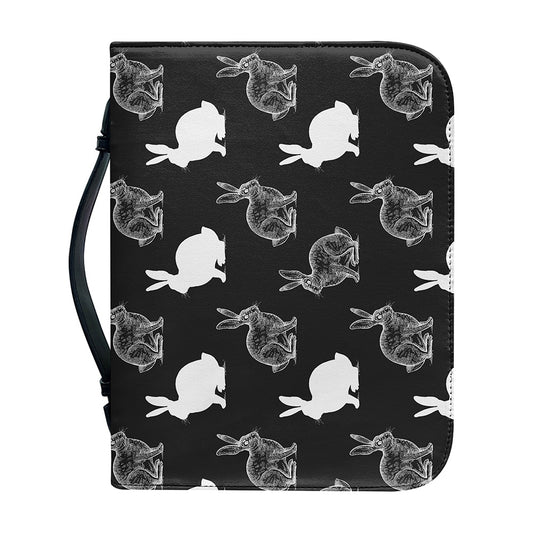 Black And White Rabbit Pattern Print Leather Bible Cover