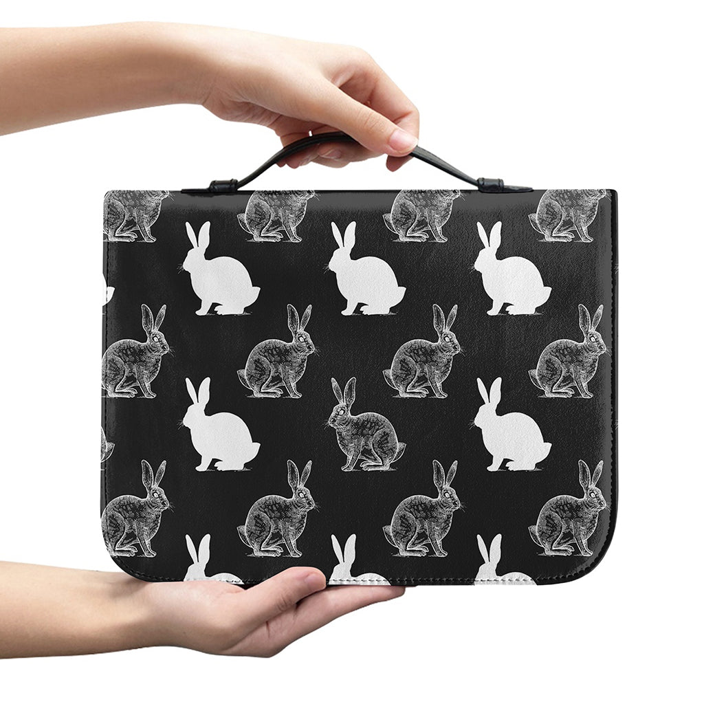 Black And White Rabbit Pattern Print Leather Bible Cover