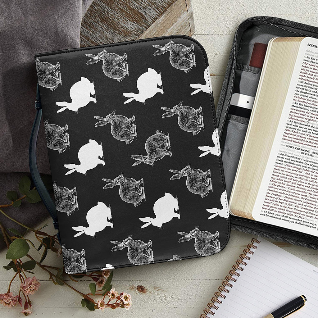 Black And White Rabbit Pattern Print Leather Bible Cover