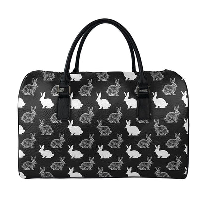 Black And White Rabbit Pattern Print Leather Duffle Bag
