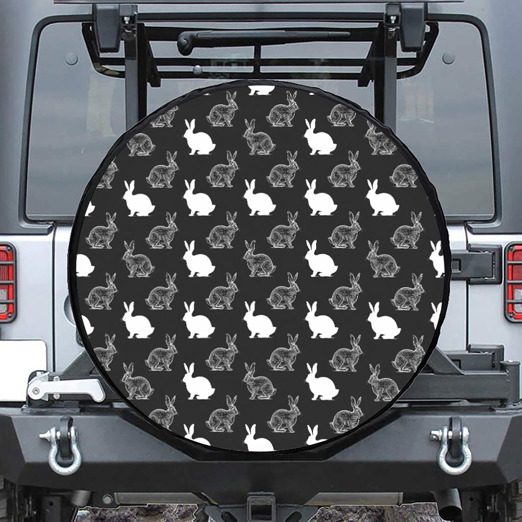 Black And White Rabbit Pattern Print Leather Spare Tire Cover