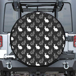 Black And White Rabbit Pattern Print Leather Spare Tire Cover