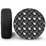 Black And White Rabbit Pattern Print Leather Spare Tire Cover