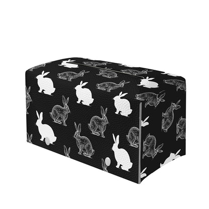 Black And White Rabbit Pattern Print Leather Tissue Box Cover
