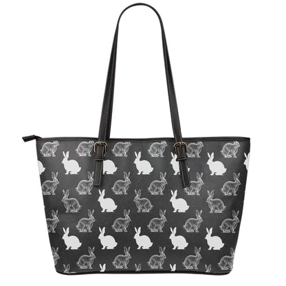 Black And White Rabbit Pattern Print Leather Tote Bag