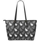 Black And White Rabbit Pattern Print Leather Tote Bag