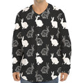 Black And White Rabbit Pattern Print Long Sleeve Baseball Jersey