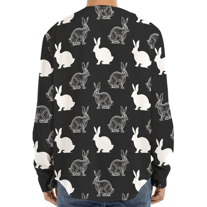 Black And White Rabbit Pattern Print Long Sleeve Baseball Jersey