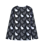 Black And White Rabbit Pattern Print Long Sleeve Short Coat