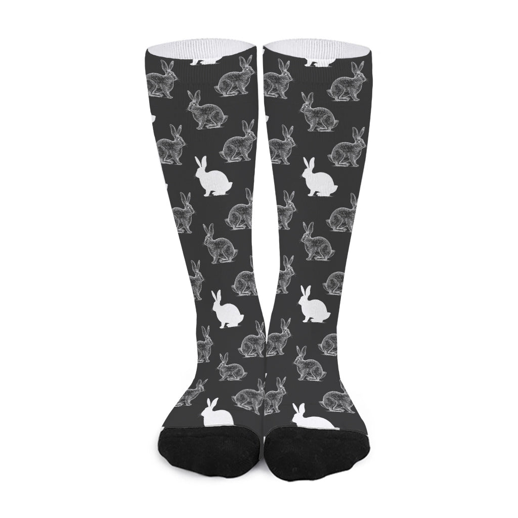 Black And White Rabbit Pattern Print Long Socks