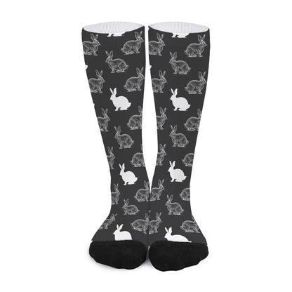 Black And White Rabbit Pattern Print Long Socks