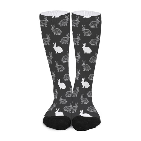 Black And White Rabbit Pattern Print Long Socks