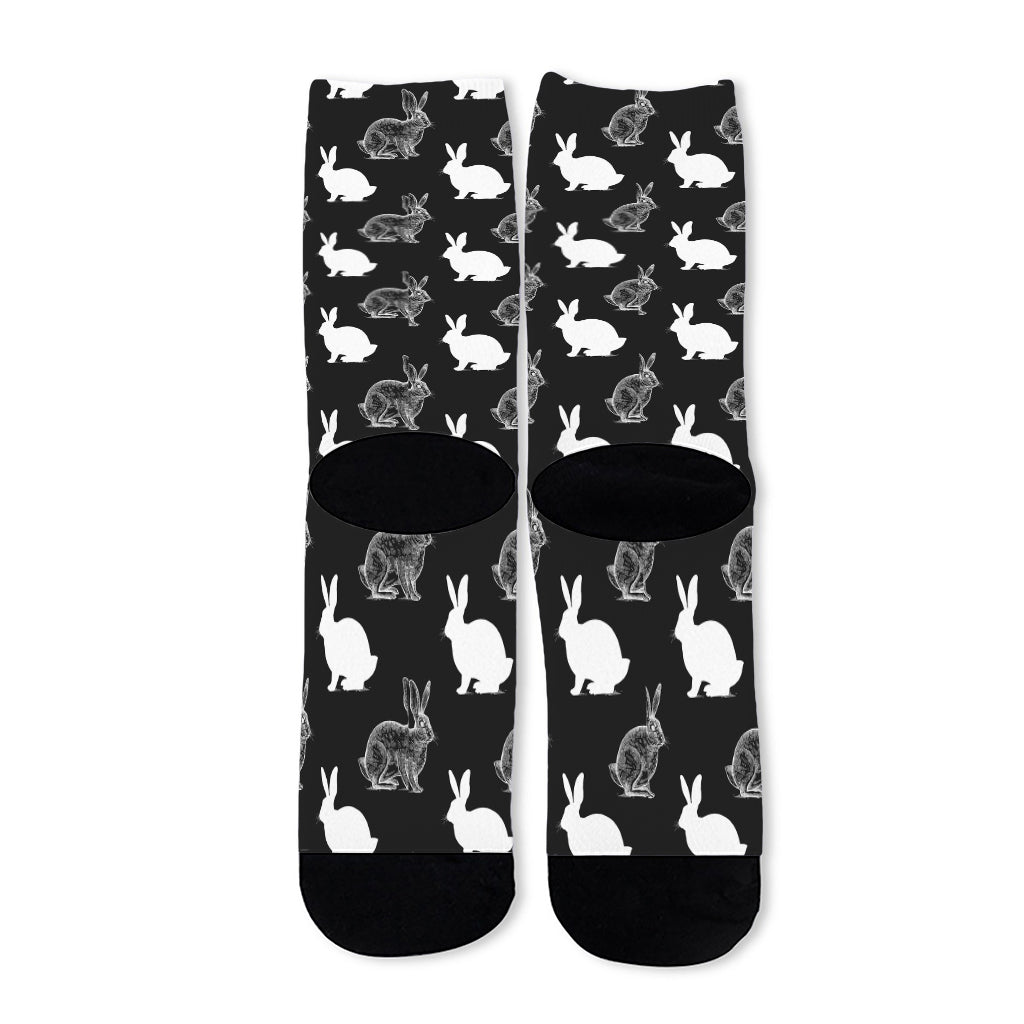 Black And White Rabbit Pattern Print Long Socks