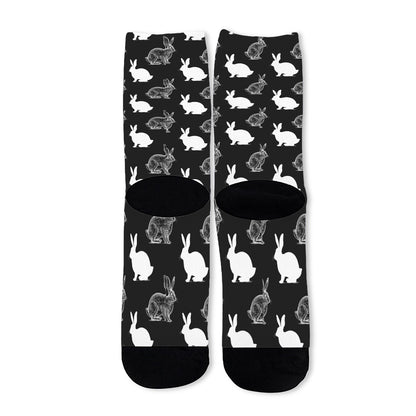 Black And White Rabbit Pattern Print Long Socks