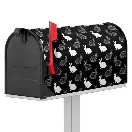 Black And White Rabbit Pattern Print Mailbox Cover