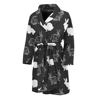 Black And White Rabbit Pattern Print Men's Bathrobe