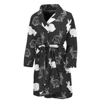 Black And White Rabbit Pattern Print Men's Bathrobe