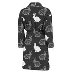 Black And White Rabbit Pattern Print Men's Bathrobe