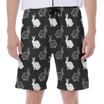 Black And White Rabbit Pattern Print Men's Beach Shorts