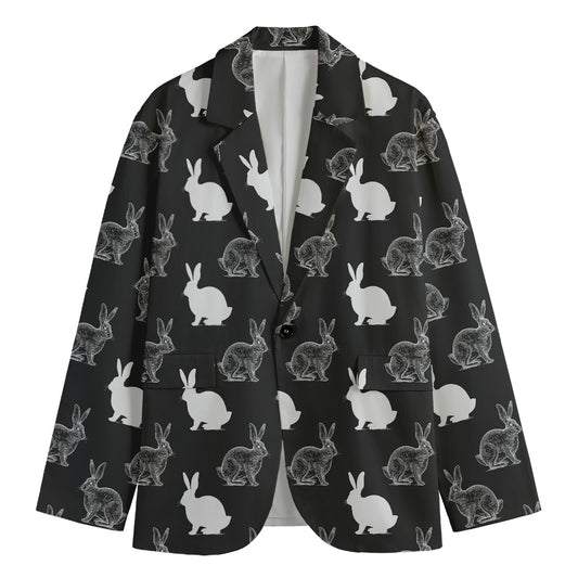 Black And White Rabbit Pattern Print Men's Blazer
