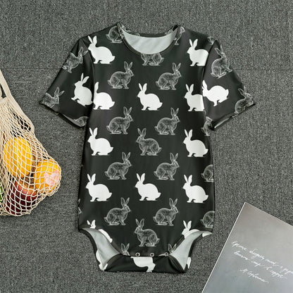 Black And White Rabbit Pattern Print Men's Bodysuit