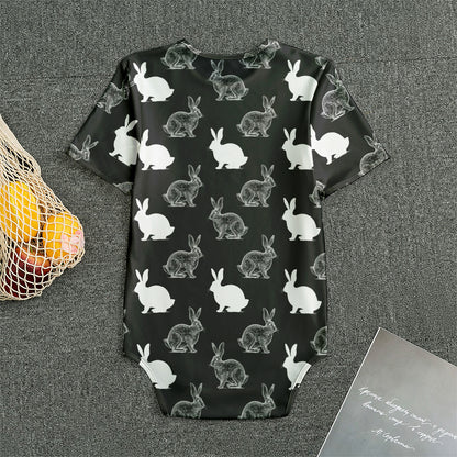 Black And White Rabbit Pattern Print Men's Bodysuit