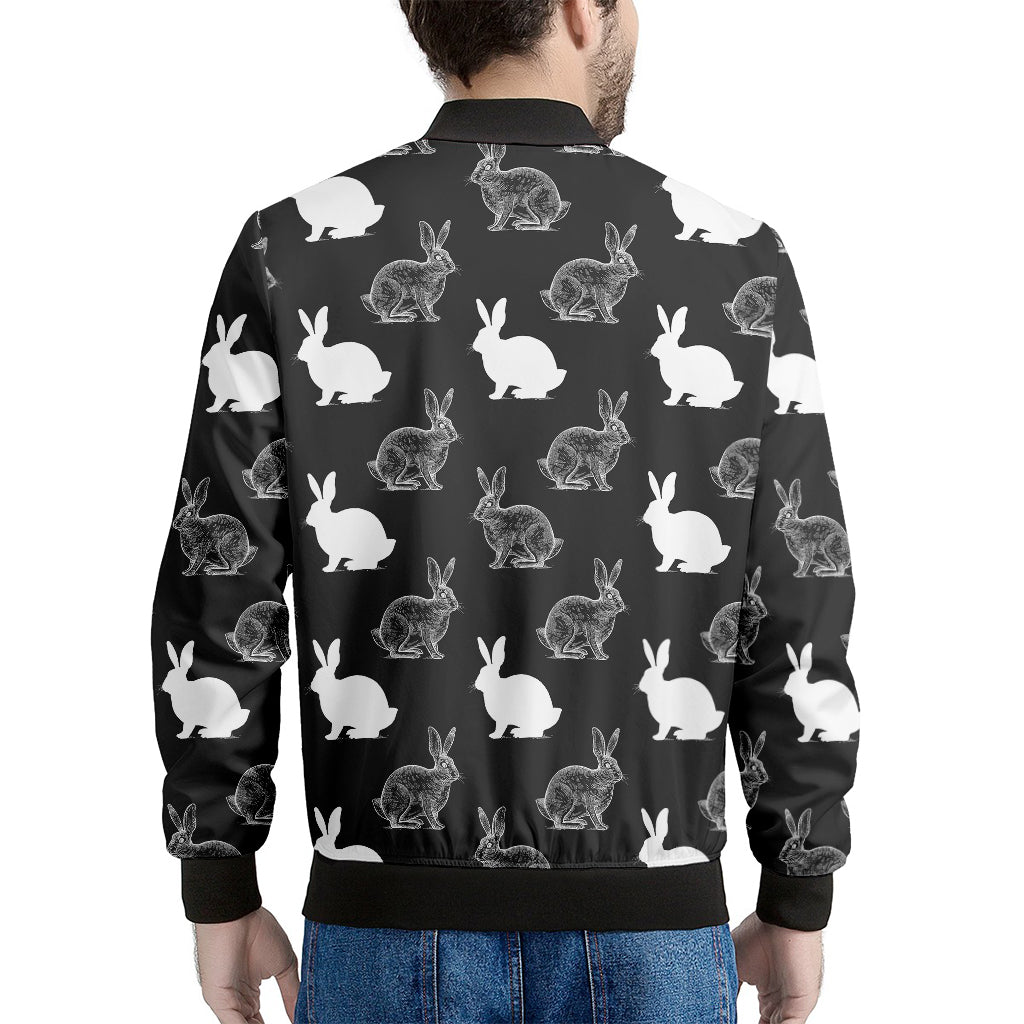 Black And White Rabbit Pattern Print Men's Bomber Jacket