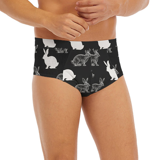 Black And White Rabbit Pattern Print Men's Briefs
