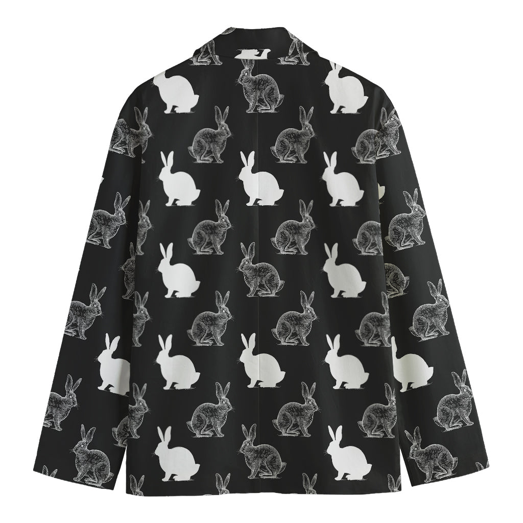 Black And White Rabbit Pattern Print Men's Cotton Blazer