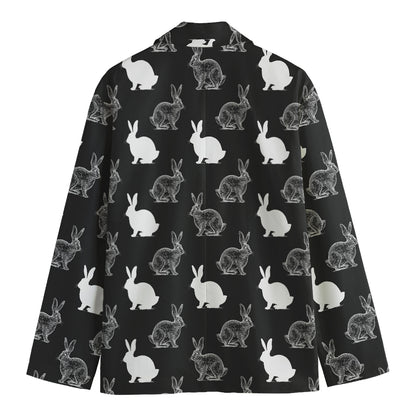 Black And White Rabbit Pattern Print Men's Cotton Blazer
