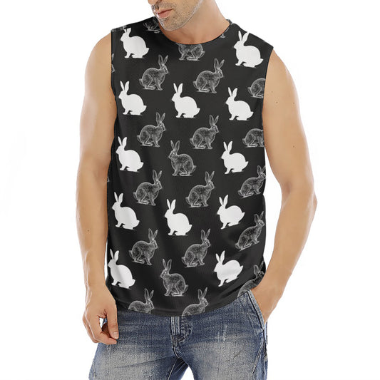 Black And White Rabbit Pattern Print Men's Fitness Tank Top