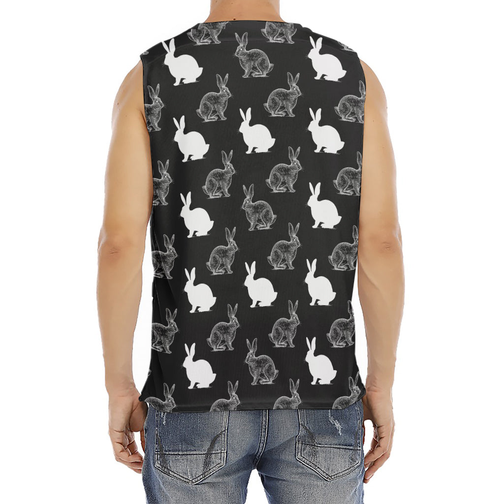 Black And White Rabbit Pattern Print Men's Fitness Tank Top