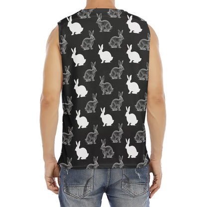 Black And White Rabbit Pattern Print Men's Fitness Tank Top