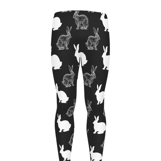 Black And White Rabbit Pattern Print Men's leggings
