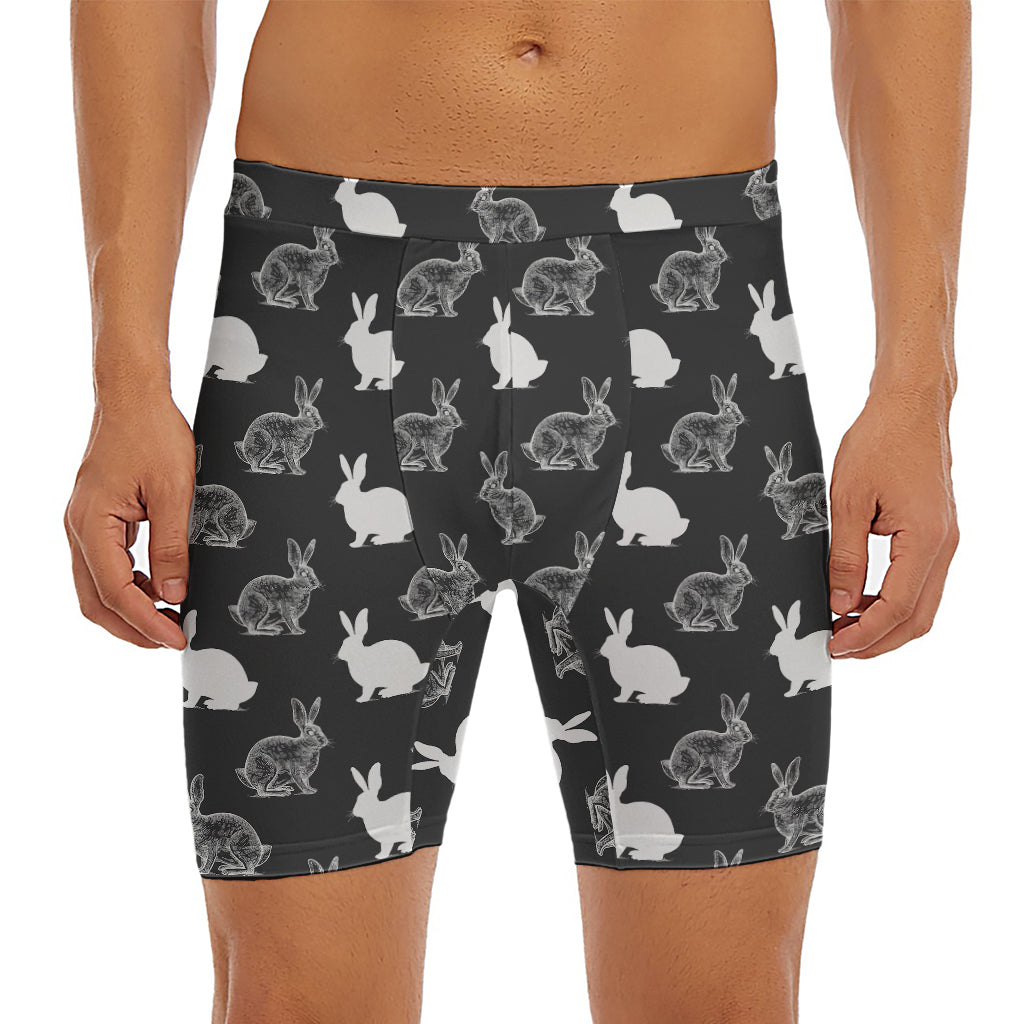 Black And White Rabbit Pattern Print Men's Long Boxer Briefs
