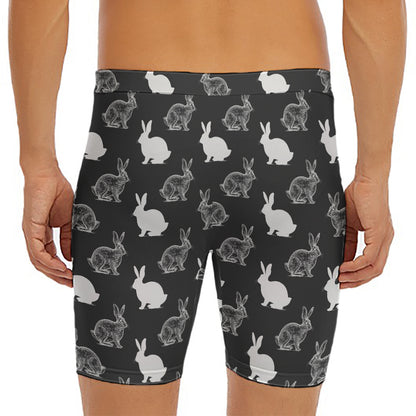Black And White Rabbit Pattern Print Men's Long Boxer Briefs