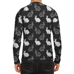 Black And White Rabbit Pattern Print Men's Long Sleeve Rash Guard