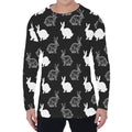 Black And White Rabbit Pattern Print Men's Long Sleeve T-Shirt