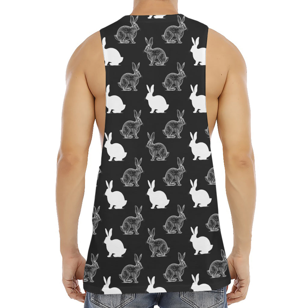 Black And White Rabbit Pattern Print Men's Muscle Tank Top