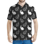Black And White Rabbit Pattern Print Men's Polo Shirt