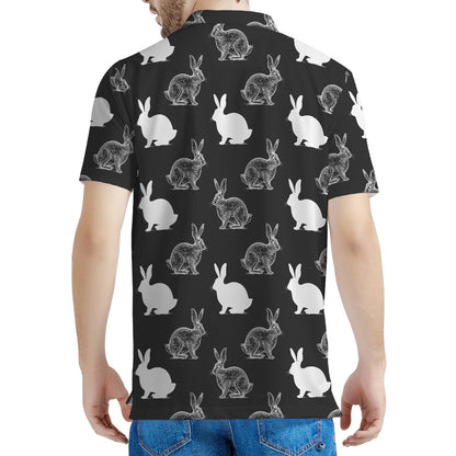 Black And White Rabbit Pattern Print Men's Polo Shirt