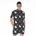 Black And White Rabbit Pattern Print Men's Romper