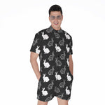 Black And White Rabbit Pattern Print Men's Rompers