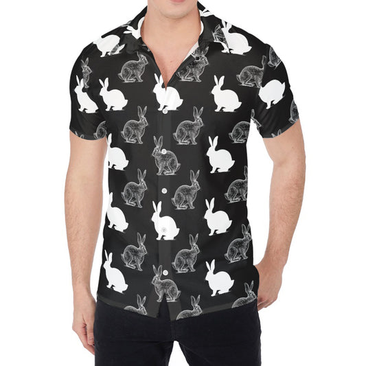 Black And White Rabbit Pattern Print Men's Shirt