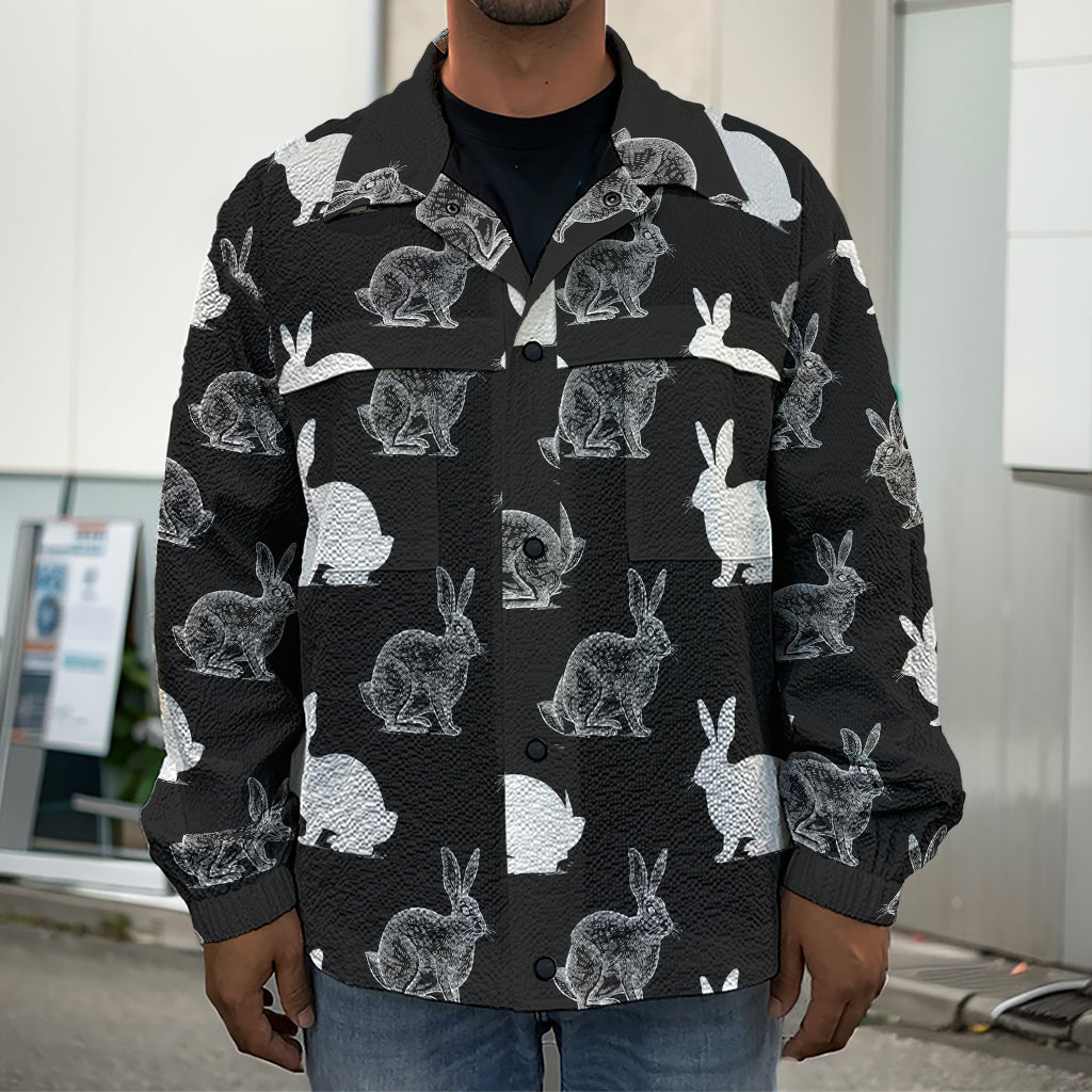 Black And White Rabbit Pattern Print Men's Shirt Jacket