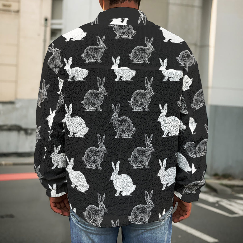 Black And White Rabbit Pattern Print Men's Shirt Jacket