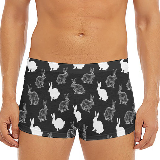 Black And White Rabbit Pattern Print Men's Short Boxer Briefs