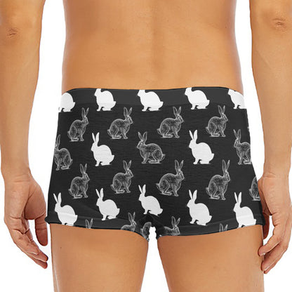 Black And White Rabbit Pattern Print Men's Short Boxer Briefs