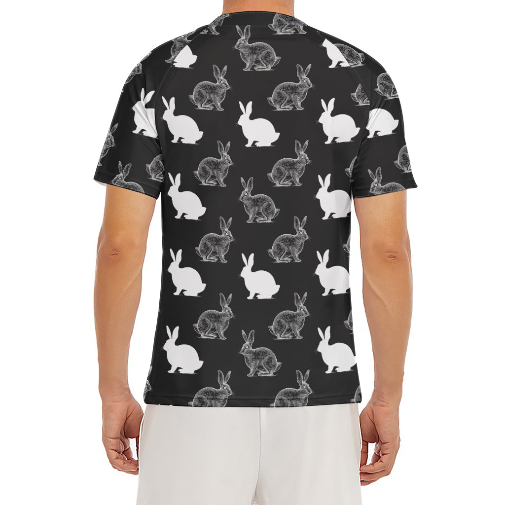 Black And White Rabbit Pattern Print Men's Short Sleeve Rash Guard