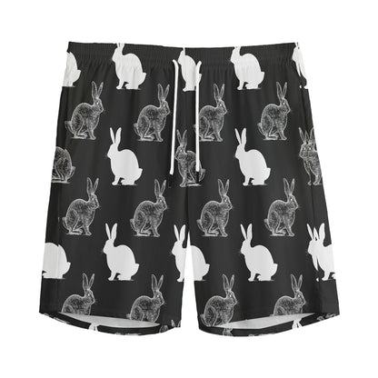 Black And White Rabbit Pattern Print Men's Sports Shorts